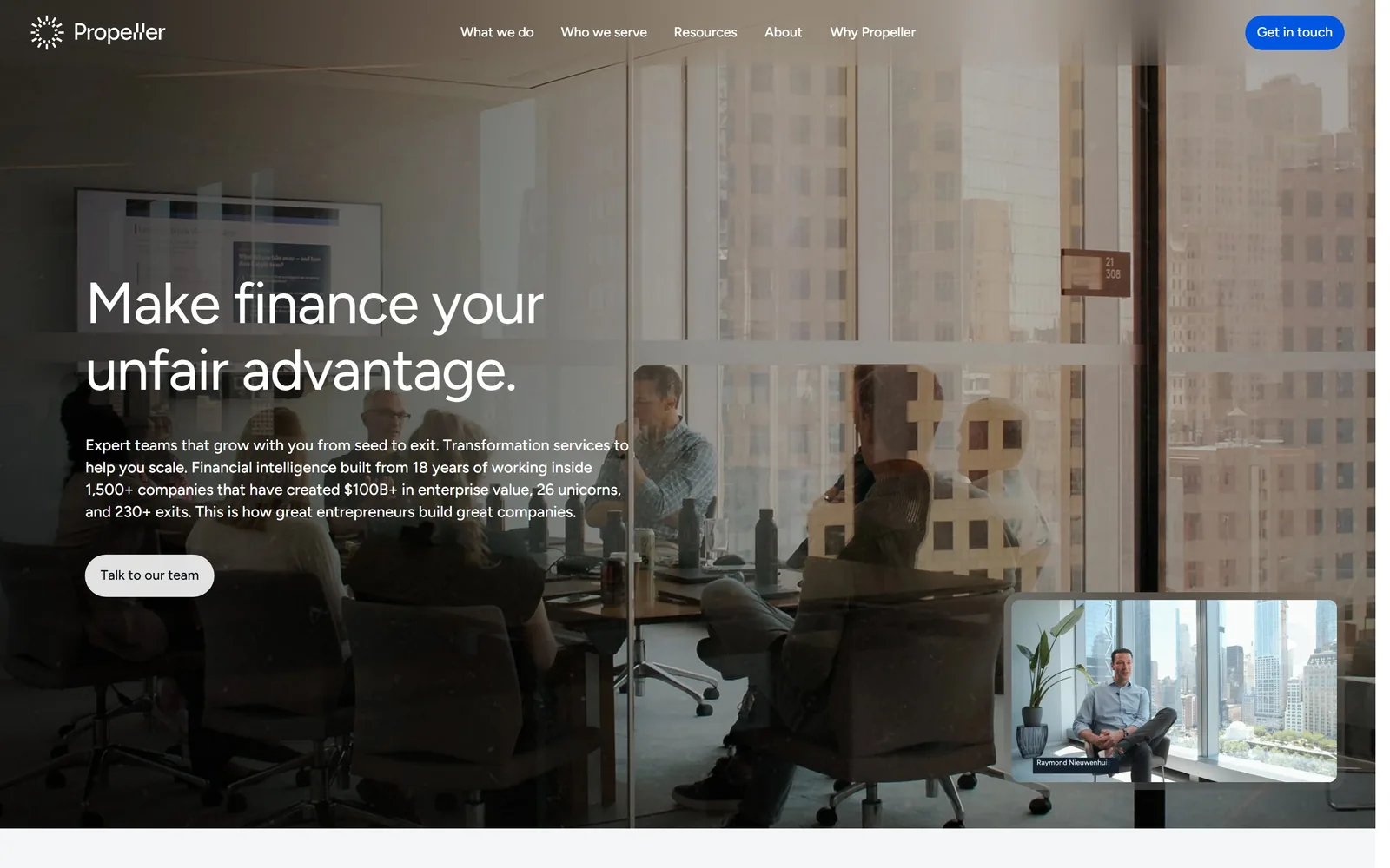 propellerindustries.com, accounting website design: a glass-walled boardroom shot through the window