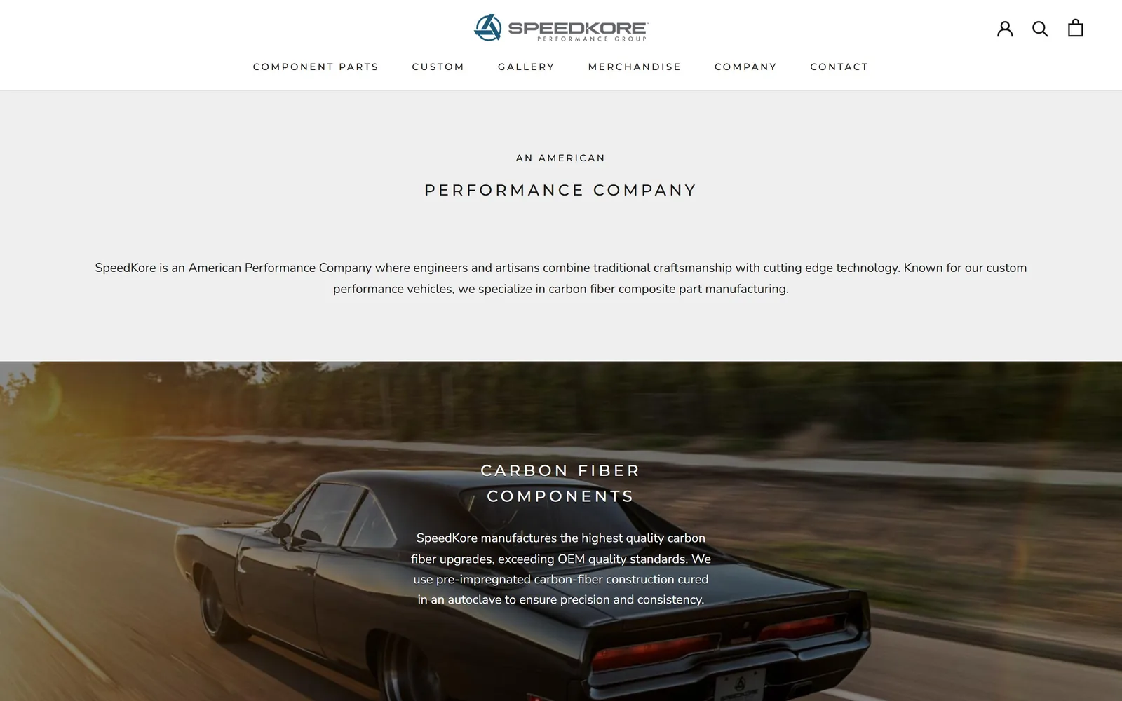 speedkore.com, auto repair website design: widely tracked caps on a plain grey field