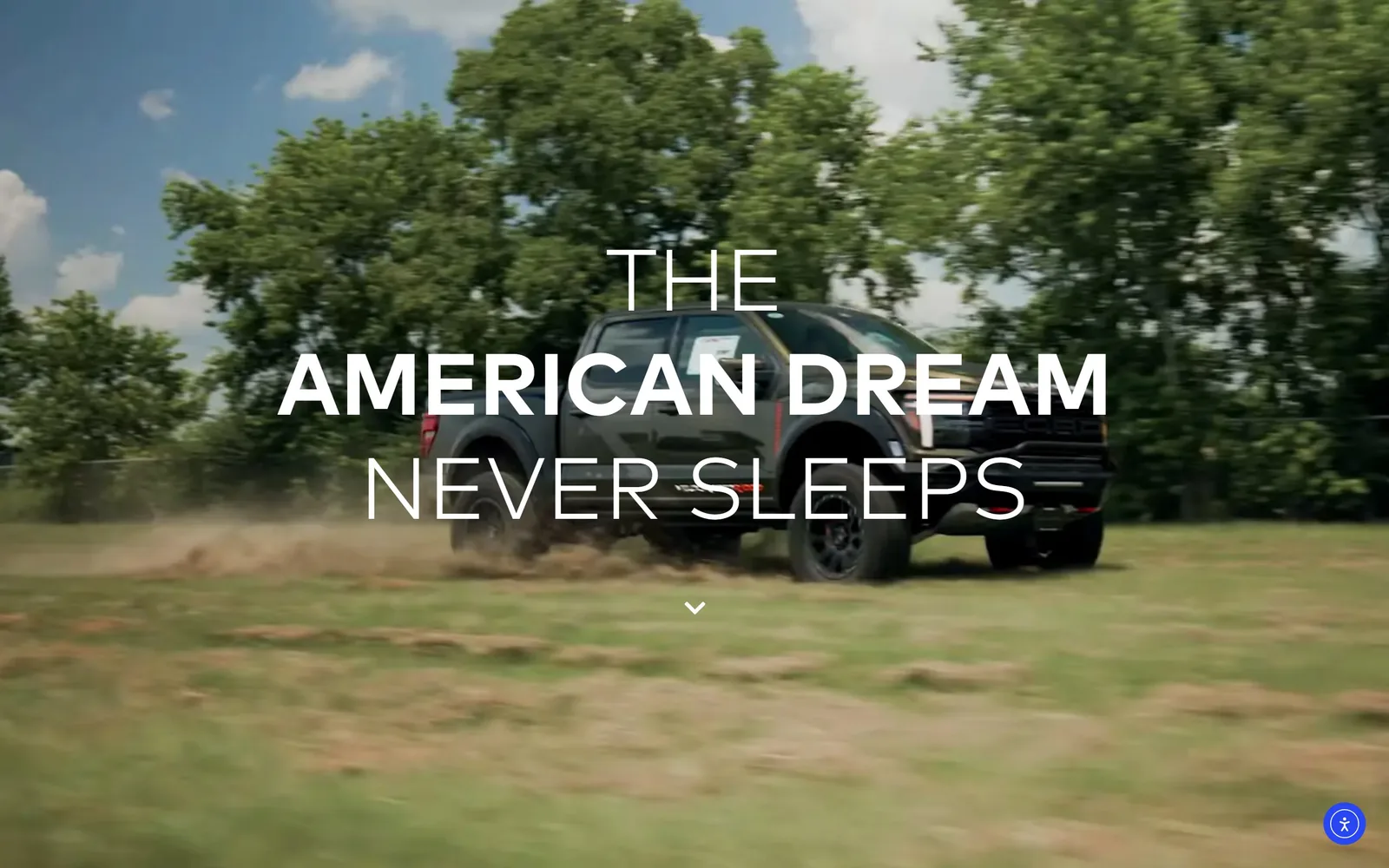 hennesseyperformance.com, car dealership website design: a full-bleed video of a black Raptor sliding through a grass field