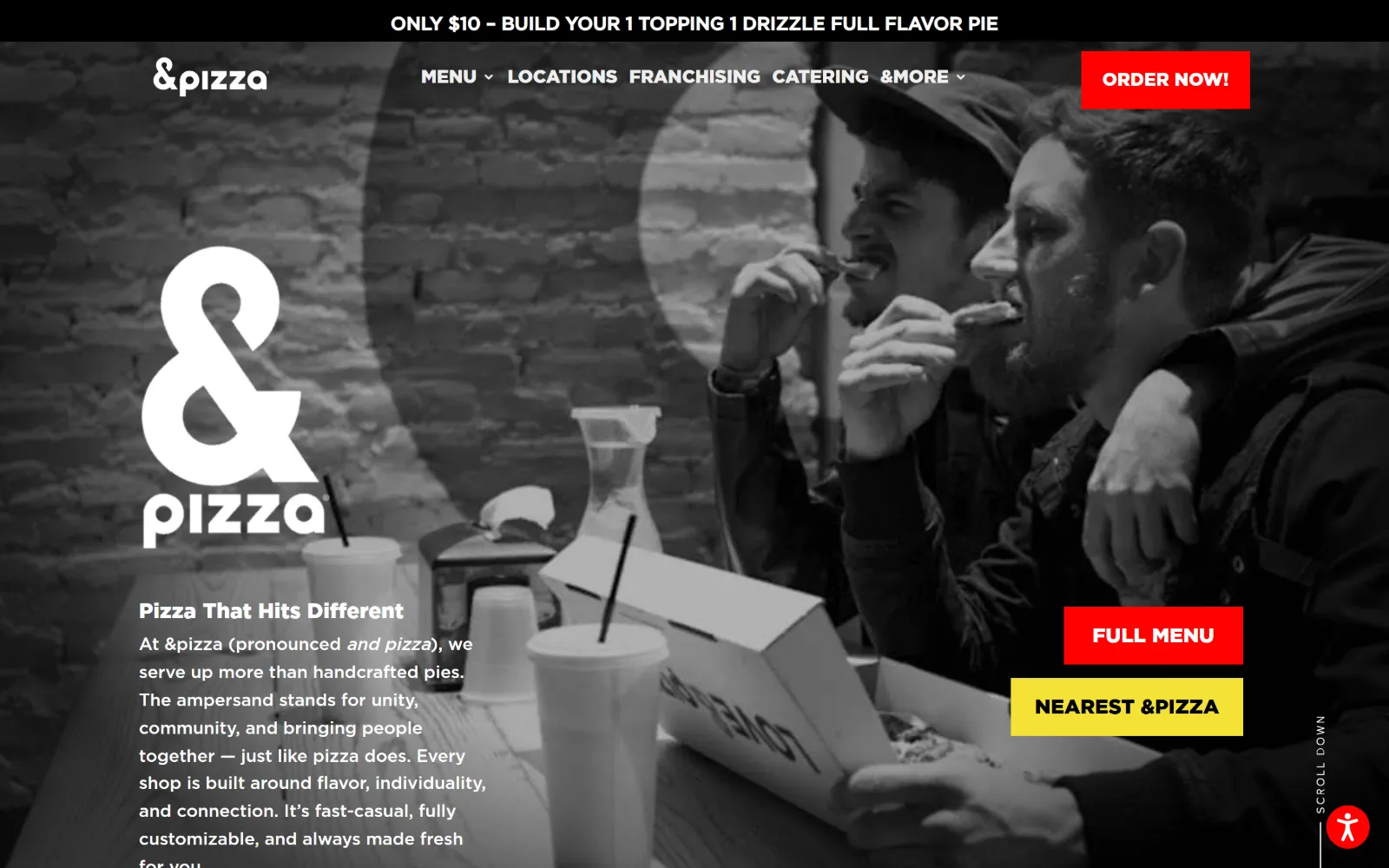 andpizza.com, catering website design: two people eating, shot in greyscale