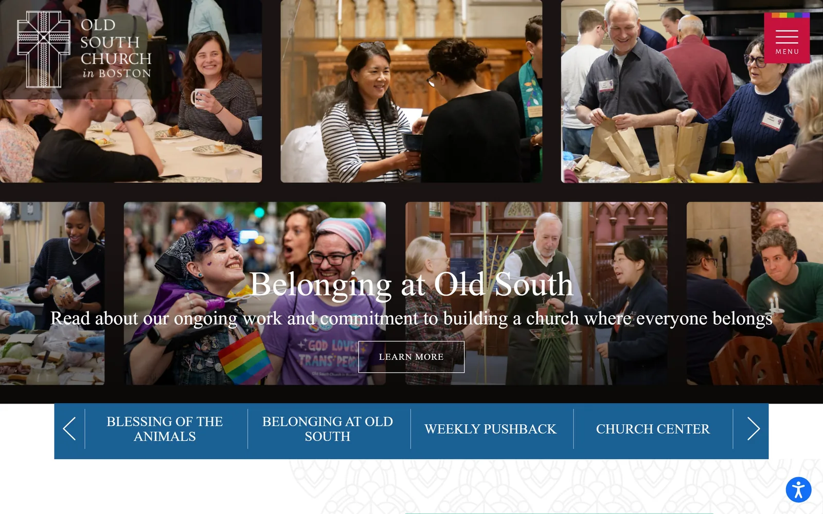 oldsouth.org, church website design: eight candid congregation photographs tile the screen in two rows