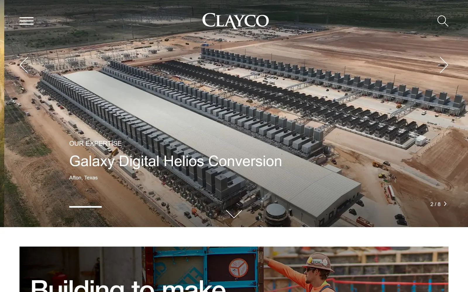 claycorp.com, construction website design: an aerial of a data centre mid build