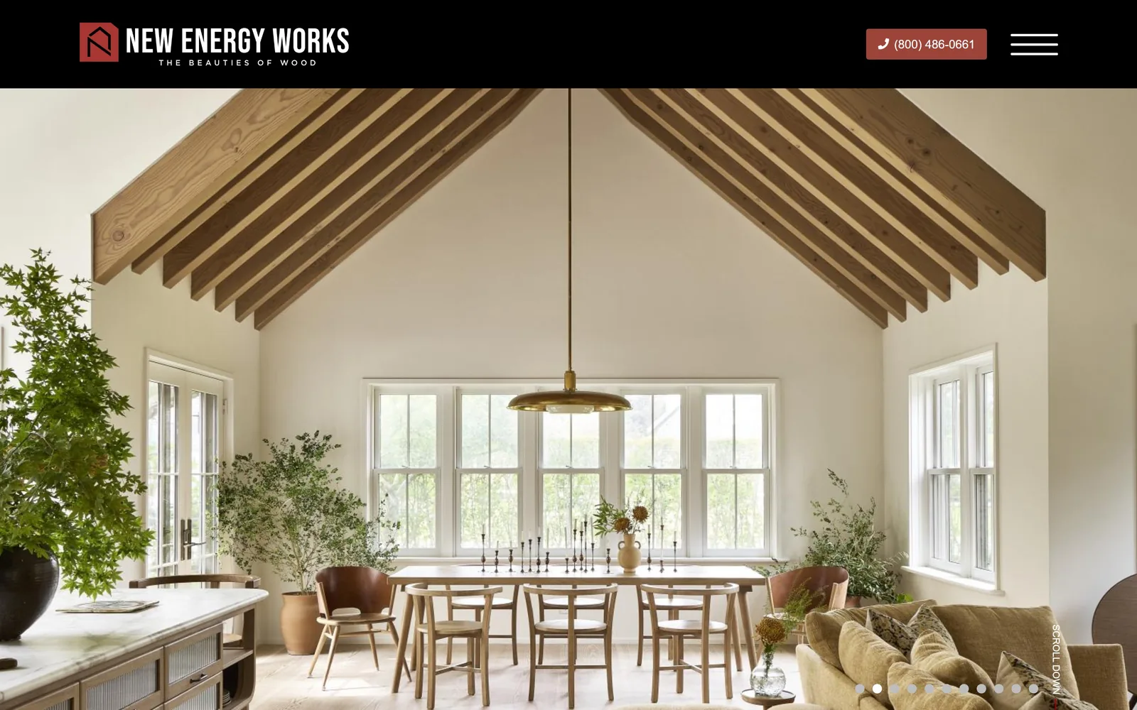 newenergyworks.com, construction website design: a timber framed dining room with exposed trusses