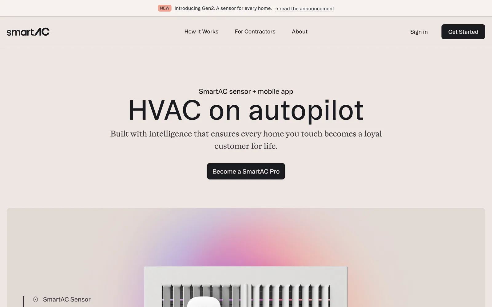 smartac.com, hvac website design: a centred black sans headline reading 'HVAC on autopilot' on a blush field