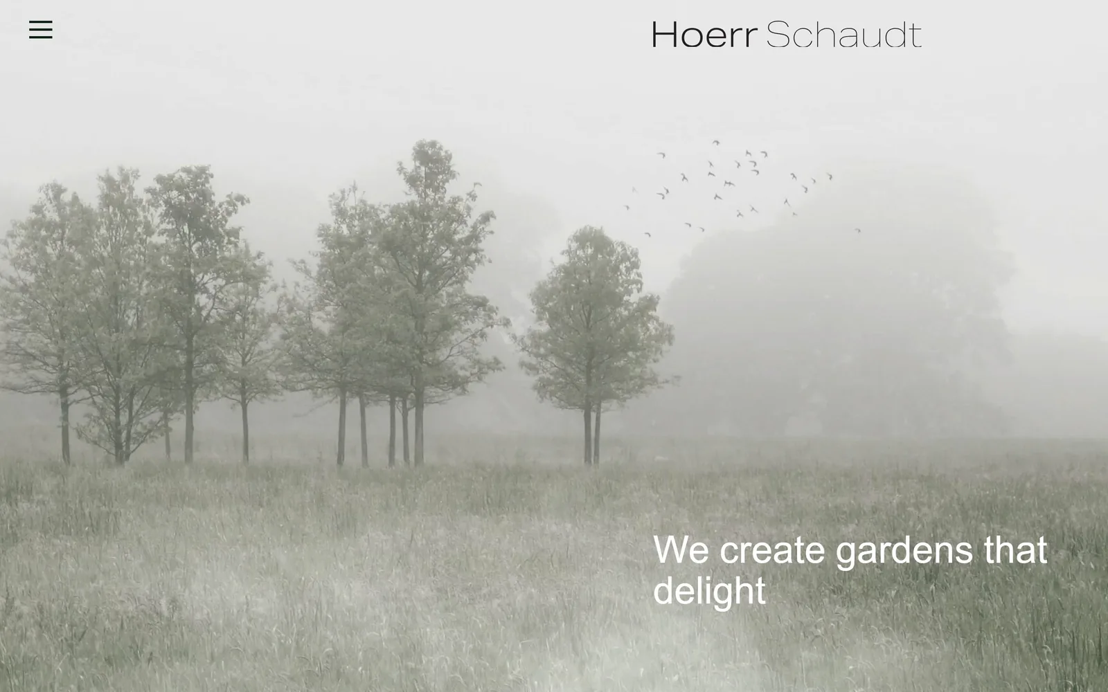 hoerrschaudt.com, landscaping website design: a meadow in fog, drained nearly to grey