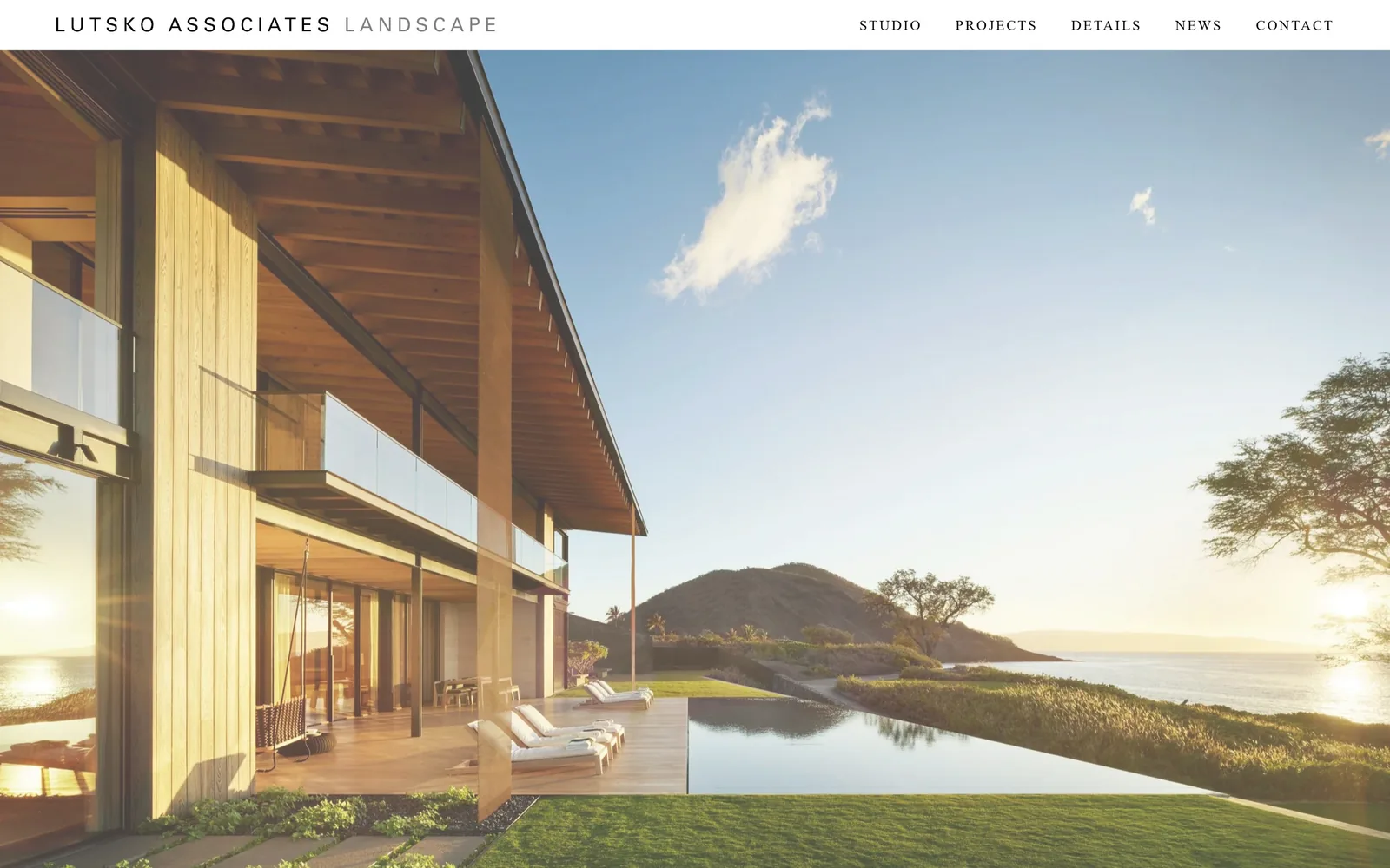 lutskoassociates.com, landscaping website design: a thin white bar of letterspaced caps