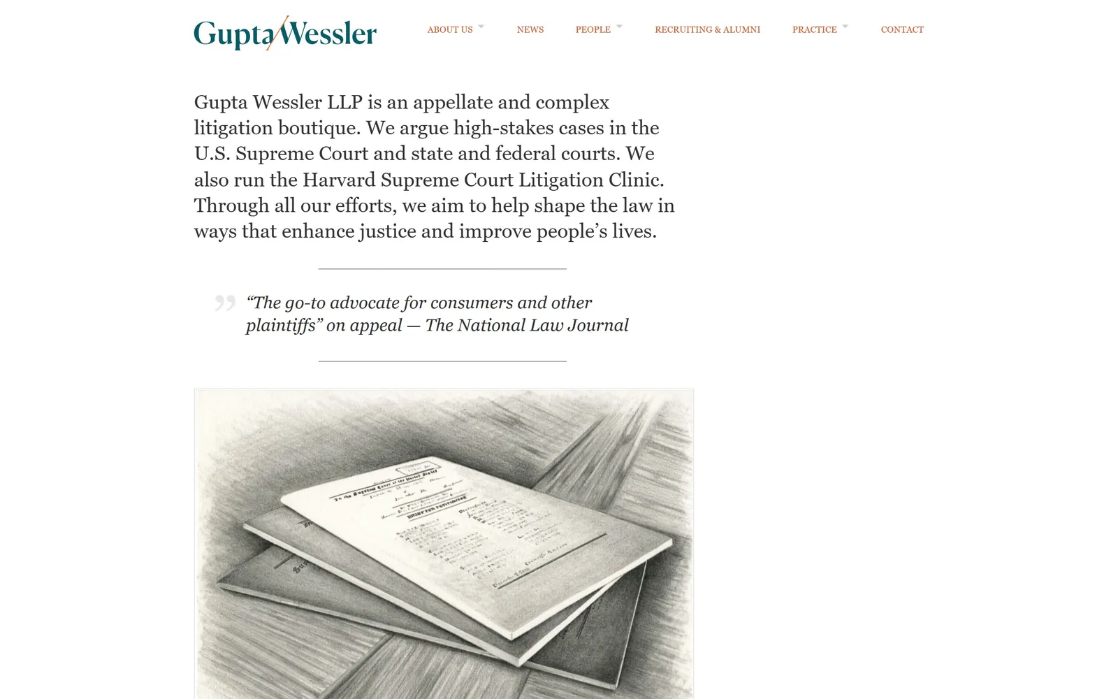 guptawessler.com, law firm website design: white page, a 26px serif paragraph as the entire hero
