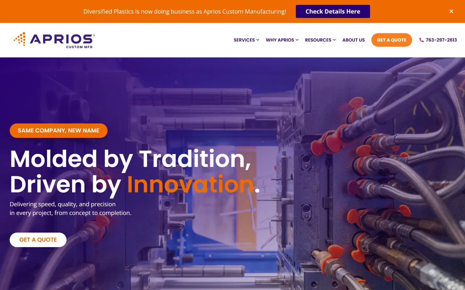 divplast.com, manufacturing website design: purple wash over a photograph of an open injection mould