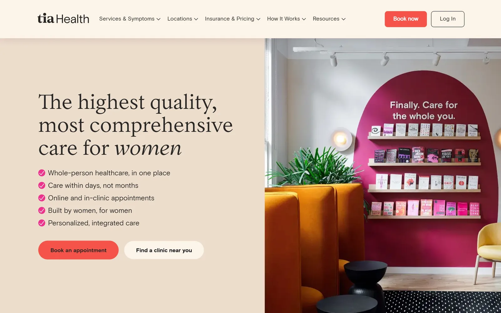 asktia.com, medical website design: blush left half carries a serif headline ending in italic