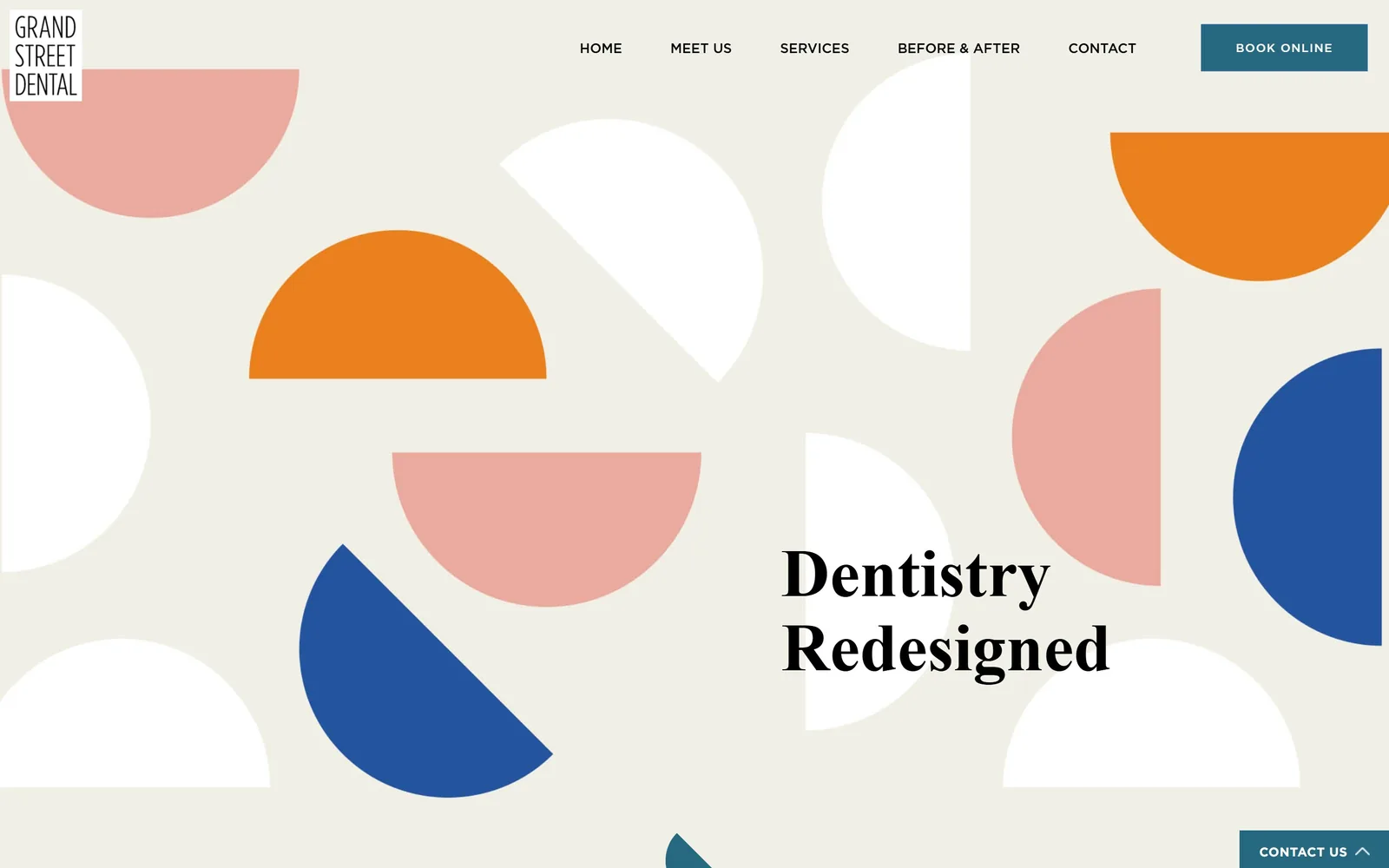 grandstreetdental.com, medical website design: big flat half-circles in orange