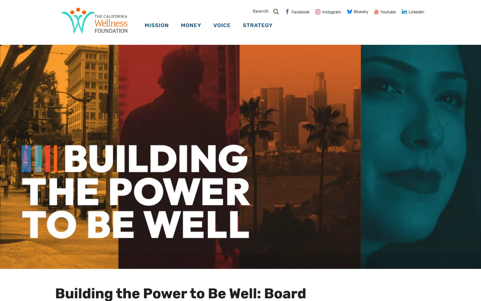 calwellness.org, nonprofit website design: four vertical video panels tinted amber, red
