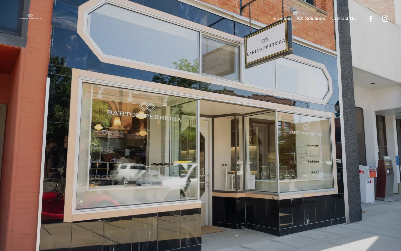 bozemanoptical.com, optometrist website design: a full-bleed daylight photograph of a Barton Perreira storefront with angular white window