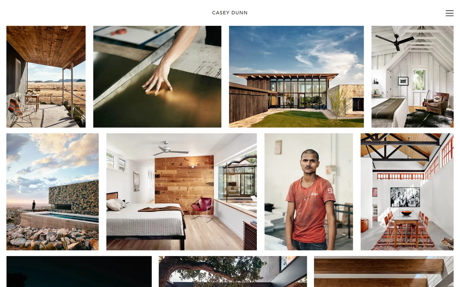 caseydunn.net, photography website design: a nine-image masonry grid of Texas architecture