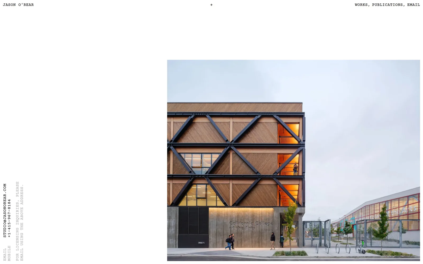 jasonorear.com, photography website design: a single architectural photograph pinned right of centre on white