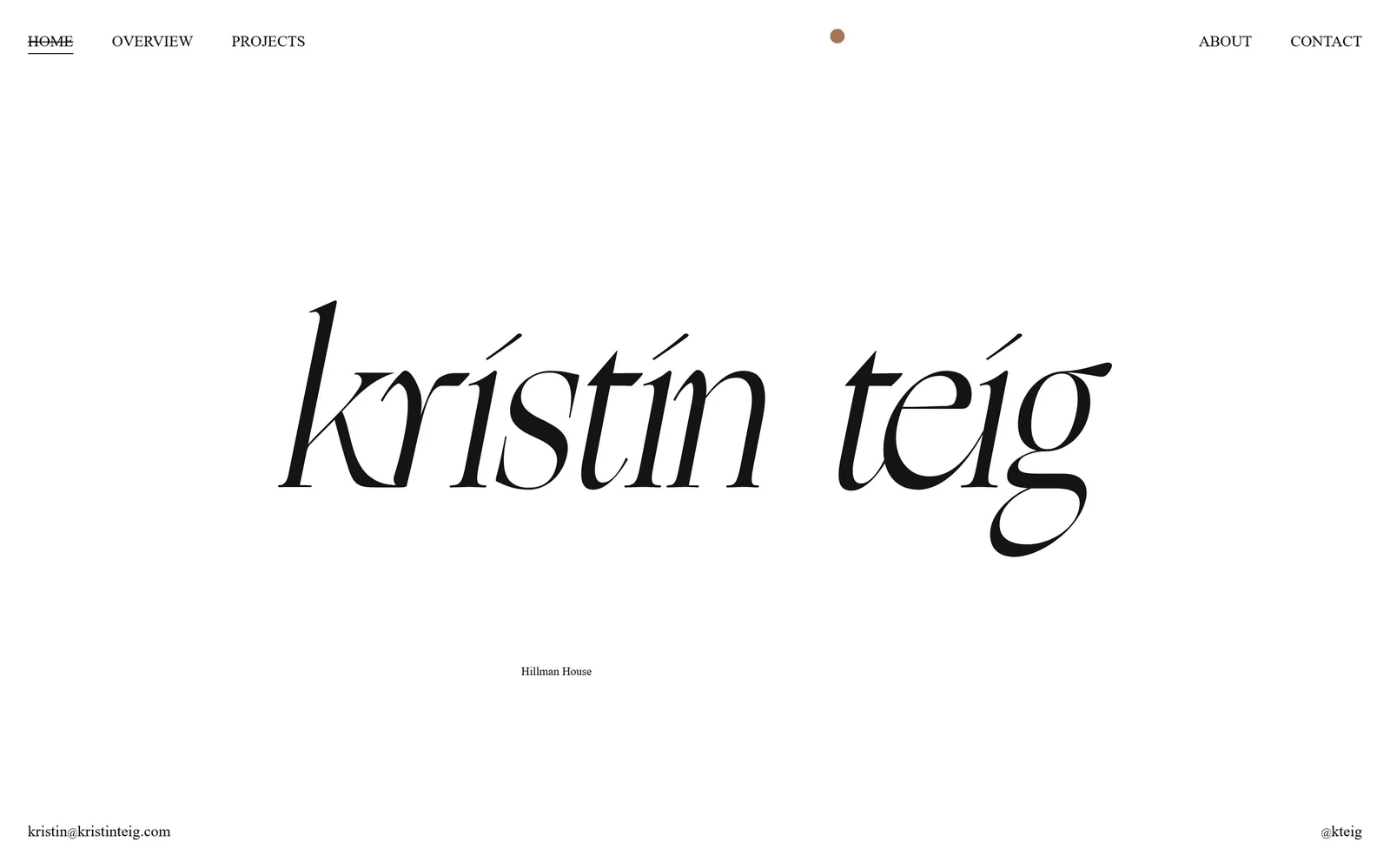 kristinteig.com, photography website design: the photographer's name fills the screen in a huge italic serif
