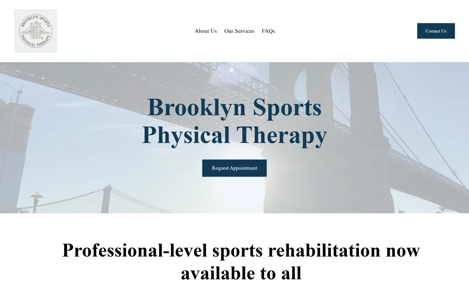 brooklynsportspt.com, physical therapy website design: the Brooklyn Bridge, washed almost white