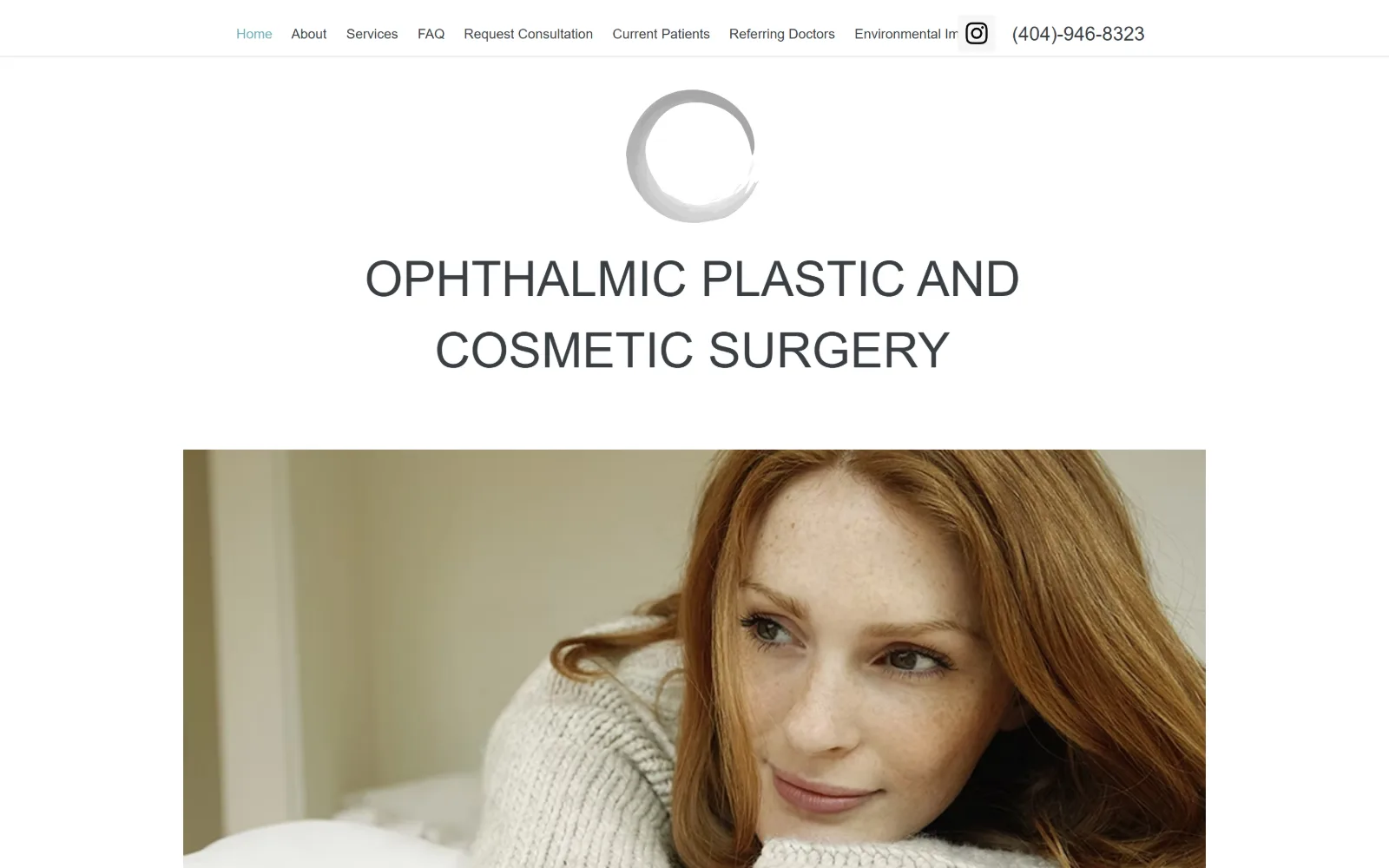 eyelidatl.com, plastic surgery website design: grey brushstroke circle mark centred above two lines of light grey caps on white