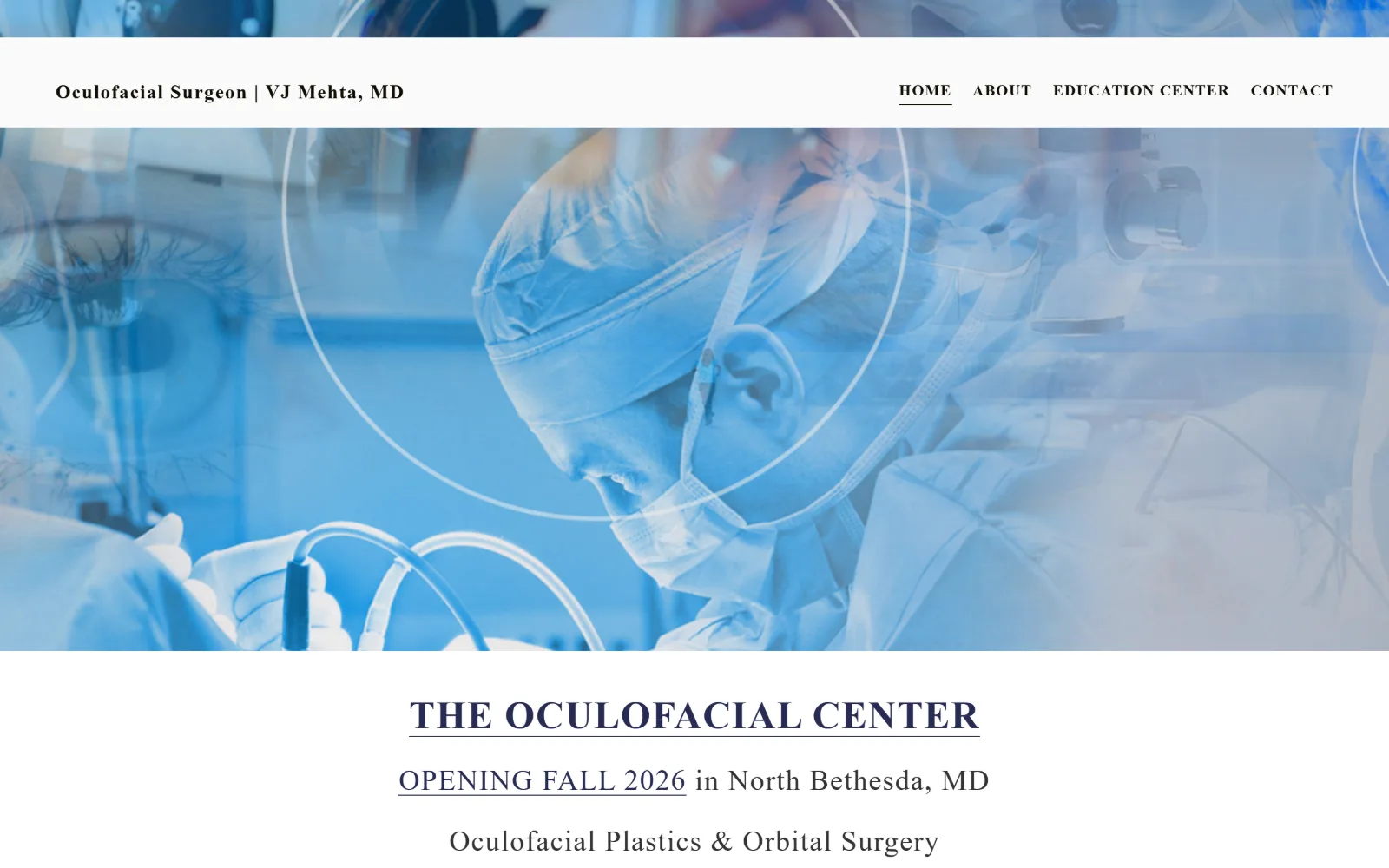 mehtafacialplastics.com, plastic surgery website design: blue-washed montage of an operating microscope