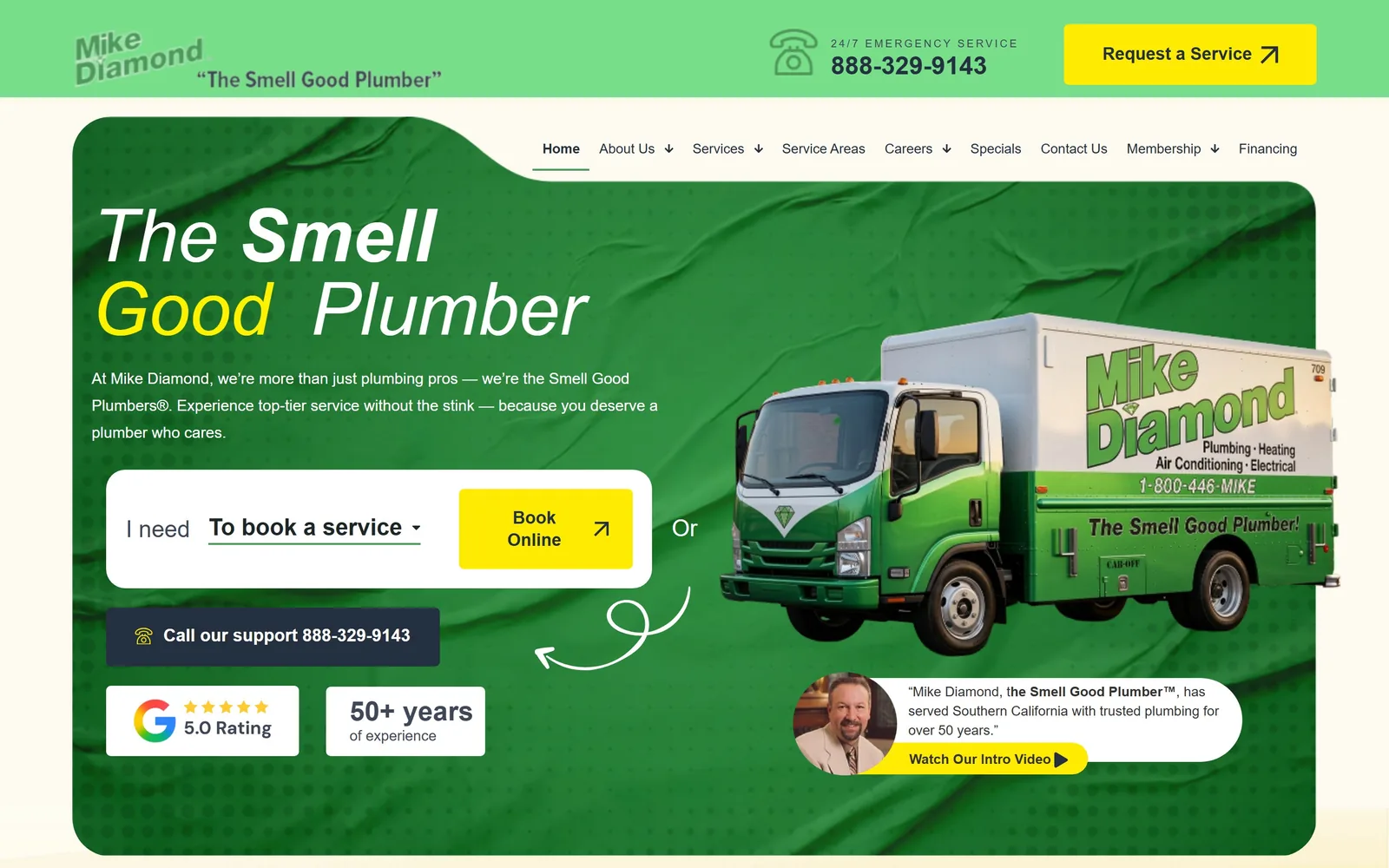 mikediamondservices.com, plumbing website design: one headline set in three different fonts