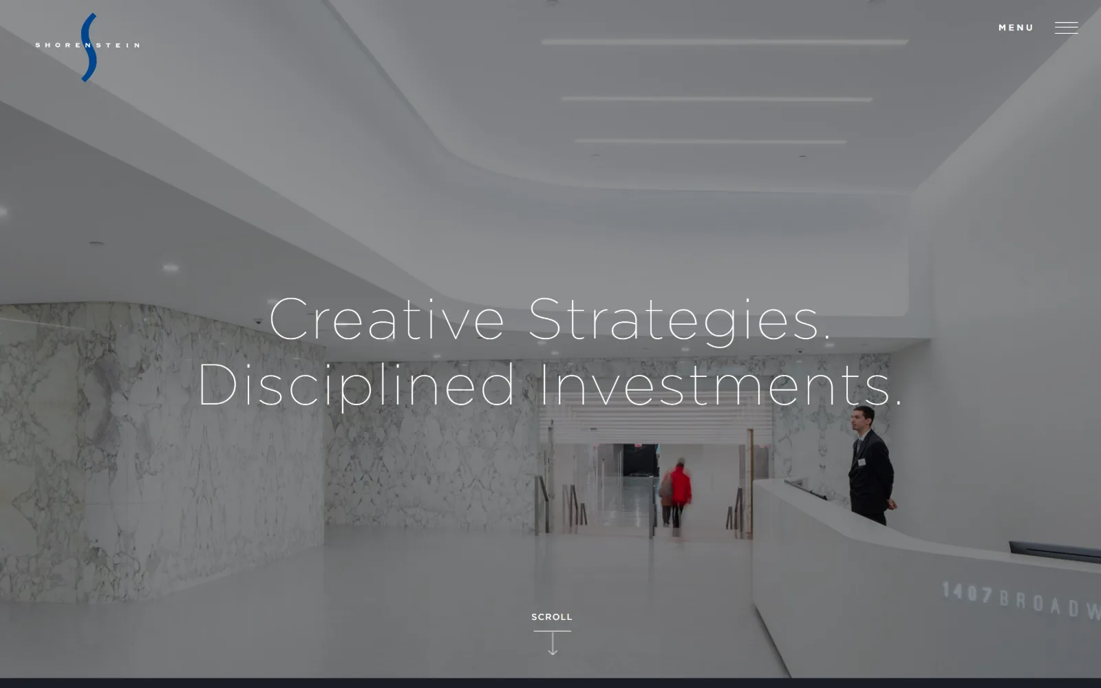 shorenstein.com, property management website design: a pale marble office lobby fills the frame