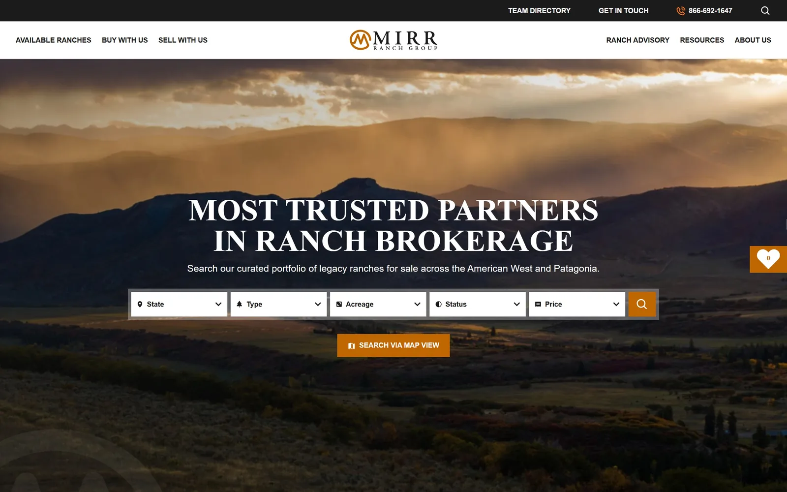 mirrranchgroup.com, real estate website design: sunbeams over Western foothills