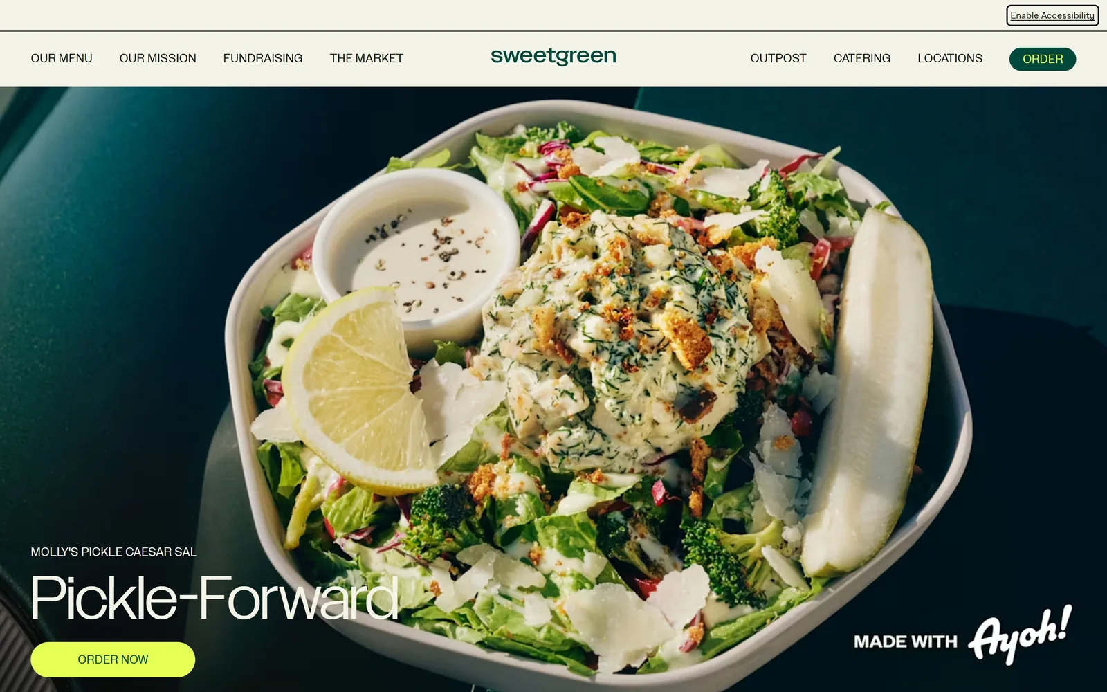 sweetgreen.com, restaurant website design: a salad bowl shot tight from above fills the screen