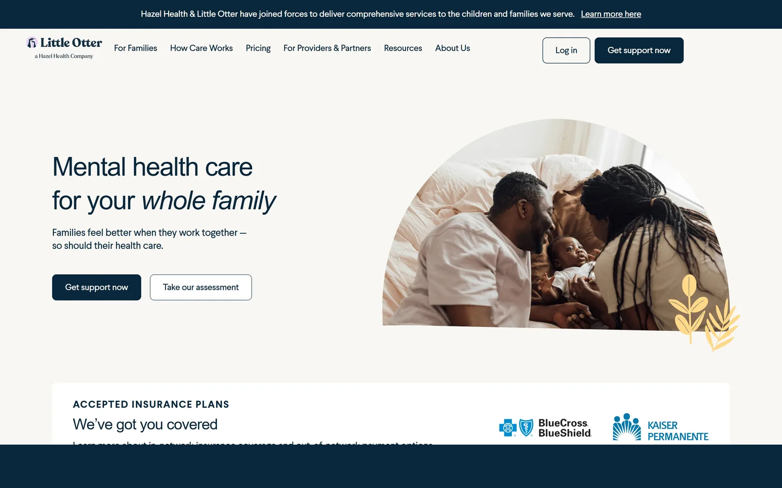 littleotterhealth.com, therapist website design: navy type on shell white, whole family set in italic