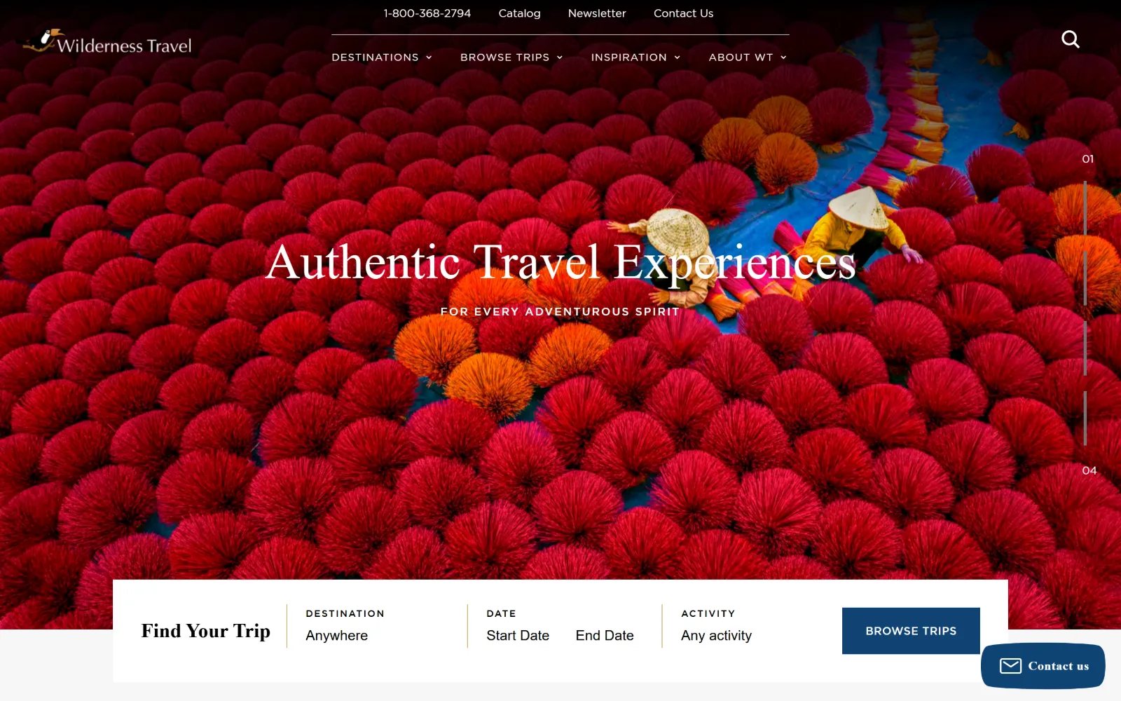 wildernesstravel.com, travel agency website design: bundles of red incense sticks fanned out to dry fill the whole frame